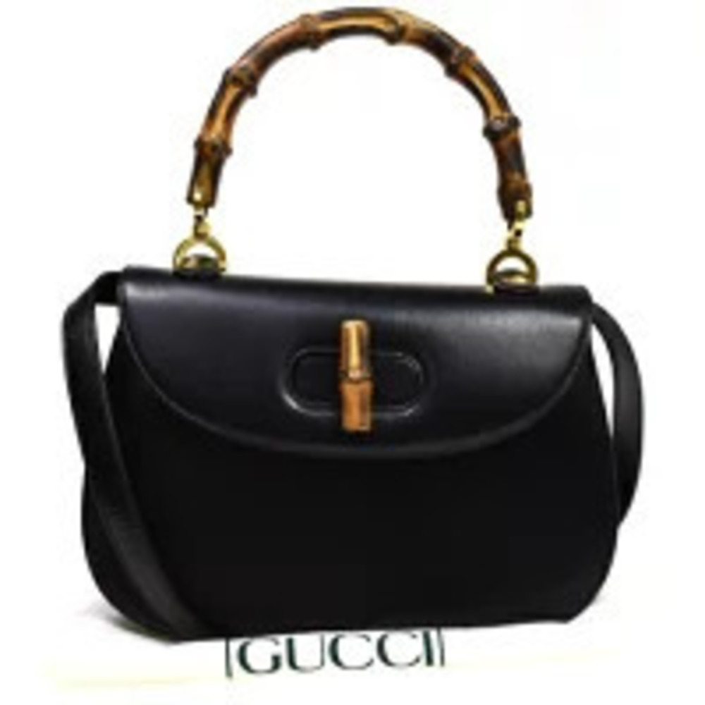Gucci Bamboo Handbag Shoulder Bag Black Leather